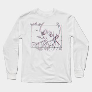 Lain Iwakura 3D Sketch 001 - Black on White Long Sleeve T-Shirt